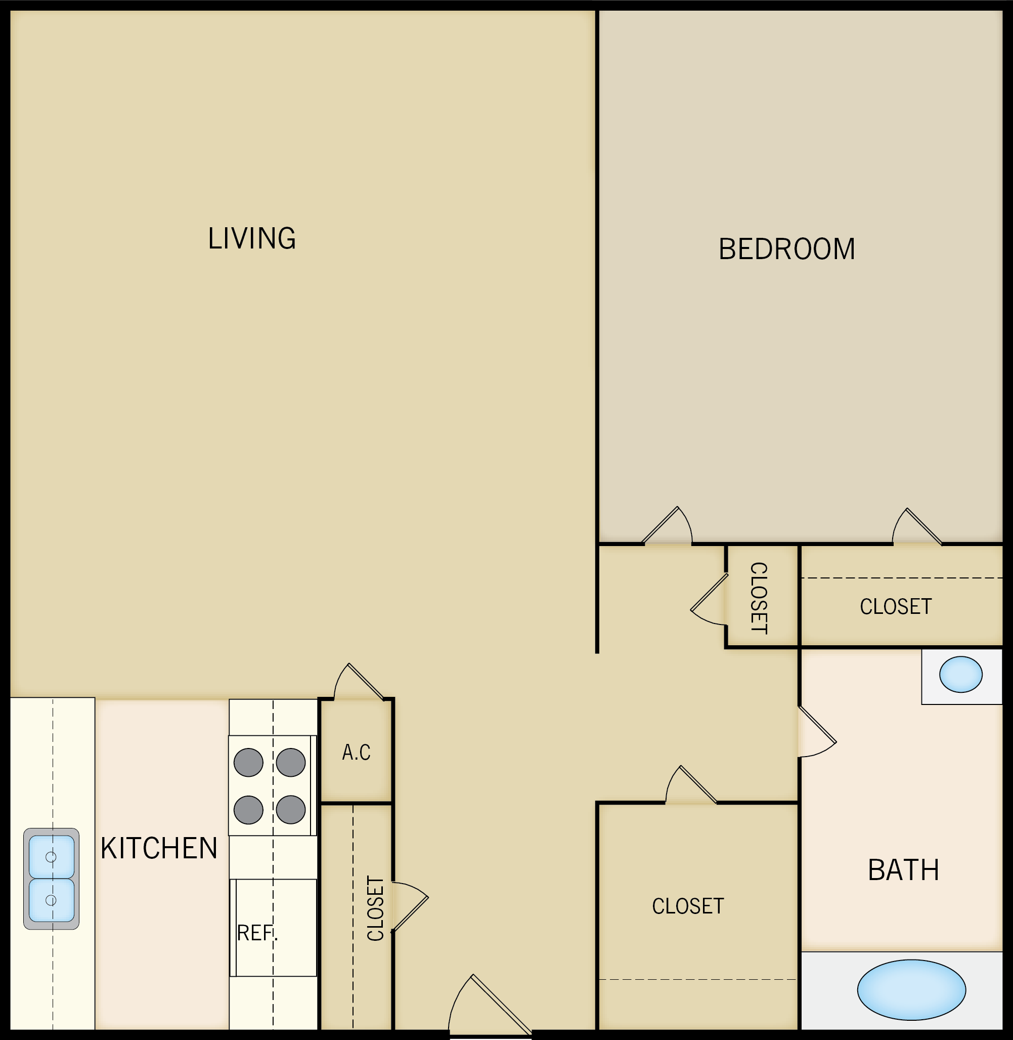 1 Bedroom Floor Plan – 632 sq ft