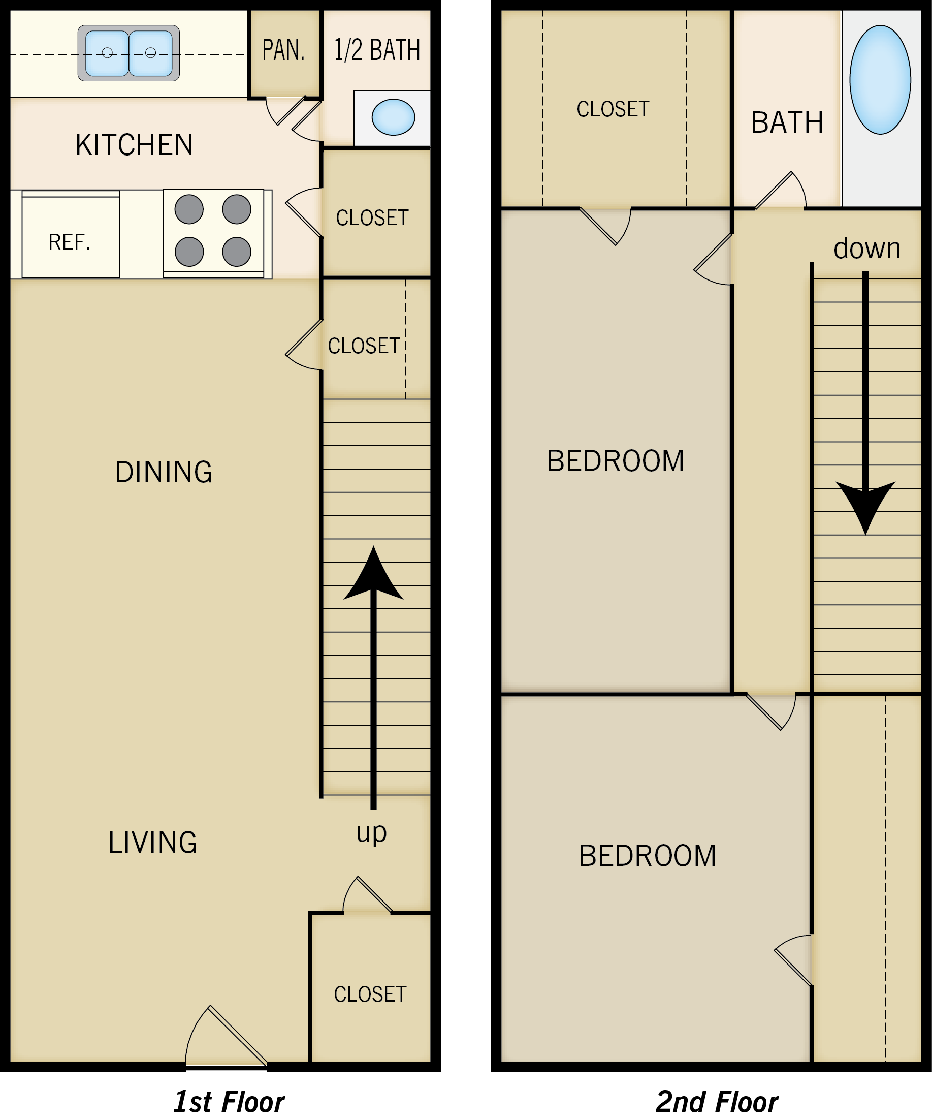 2 Bedroom Townhouse Floor Plan – 919 sq ft